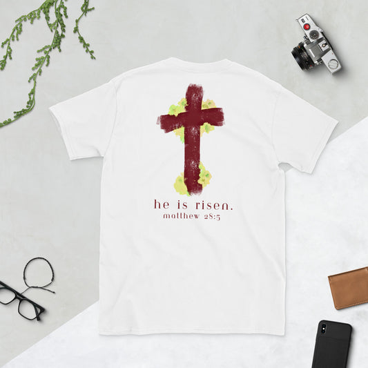He is risen (painted cross) - Short-Sleeve Unisex T-Shirt